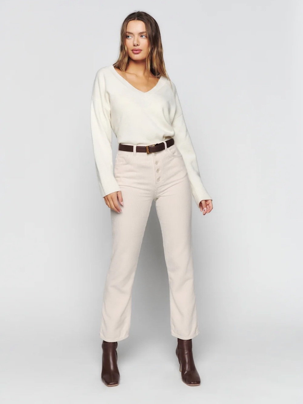 Reformation Cynthia Button Fly High Rise Straight White Corduroys Size 25